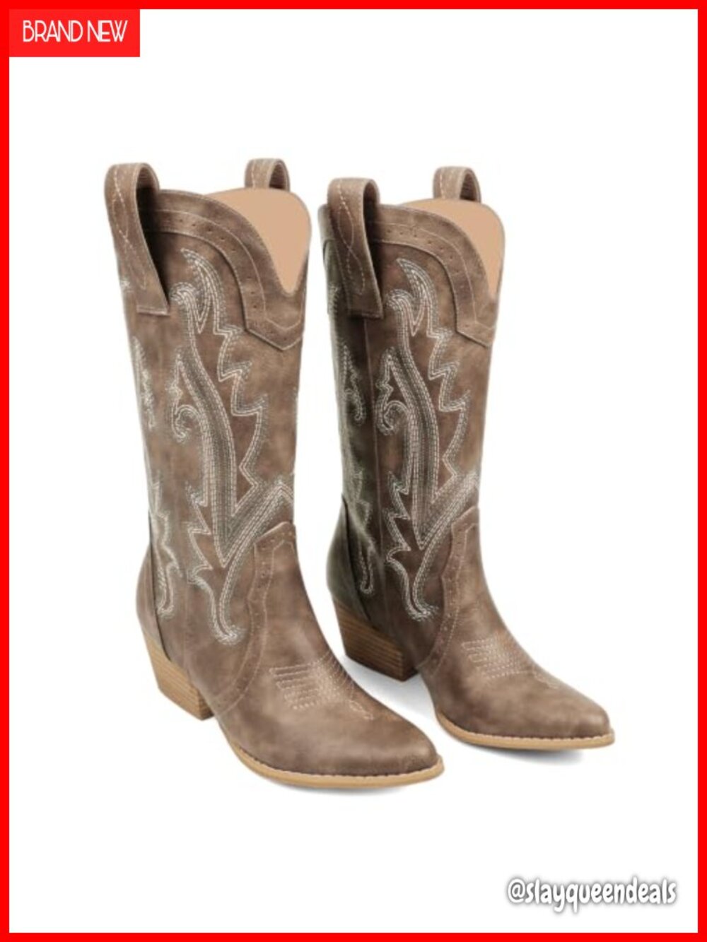Women's Mid Calf Western Cowboy Boots Faux Leather Pointed Toe
